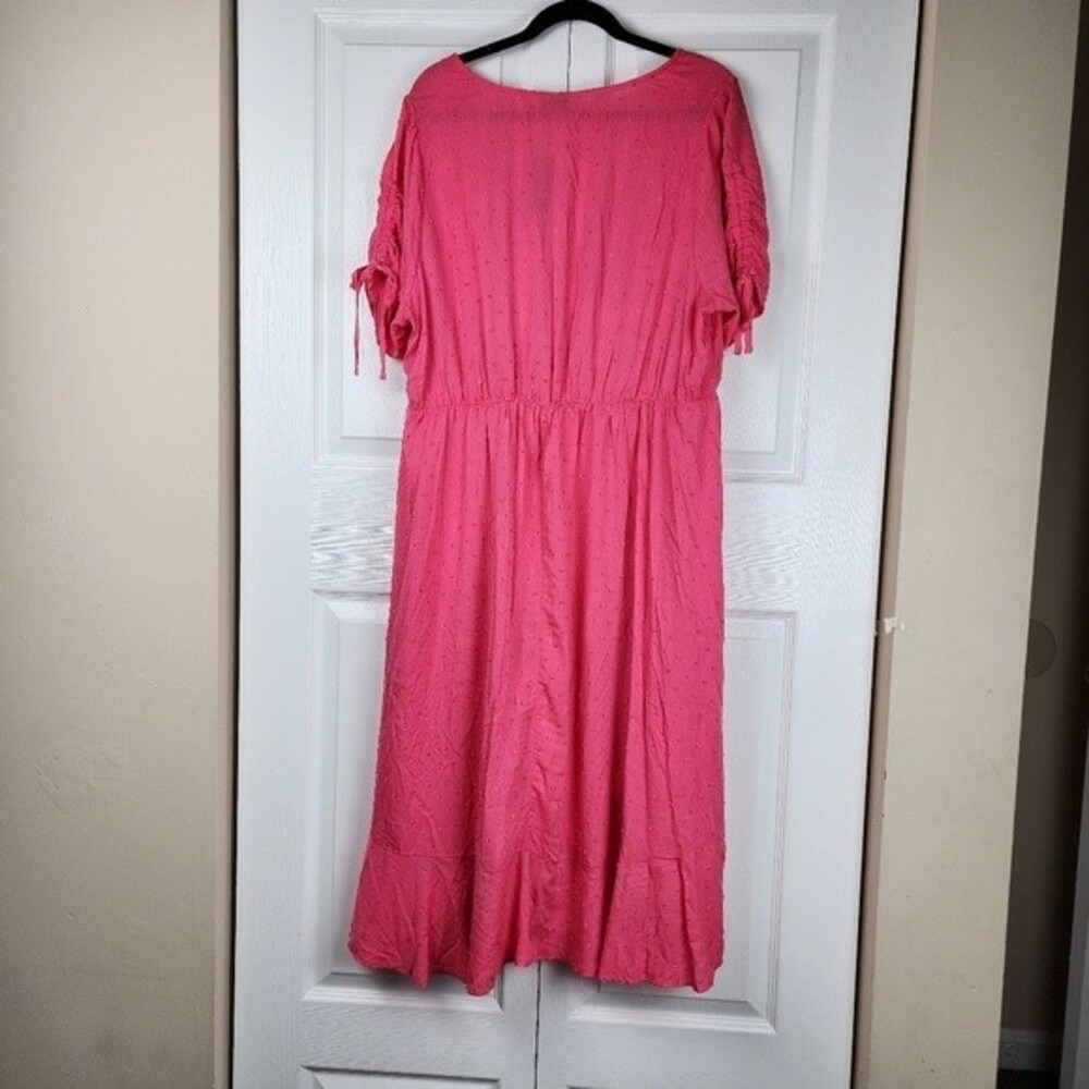 Torrid Midi Dress Plus Size 2X Pink Swiss Dot Faux Wrap Boho Romantic NWT - Picture 4 of 15